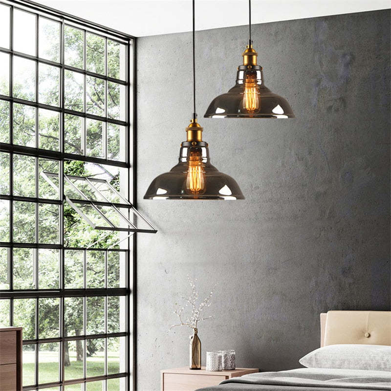 Teni Industrial Glass Pendant Light Clear/Amber/Smoke Grey-Relic Pieces