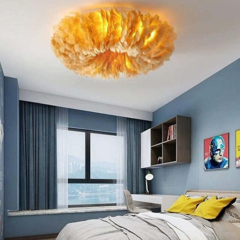 Velix Swan Feather Round Ceiling Light-Relic Pieces