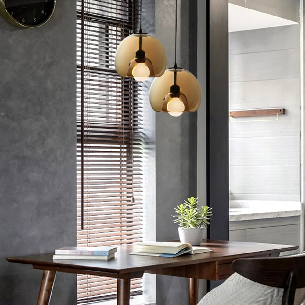 Norvia Pendant Light Globe Glass Amber/Smoky Grey-Relic Pieces