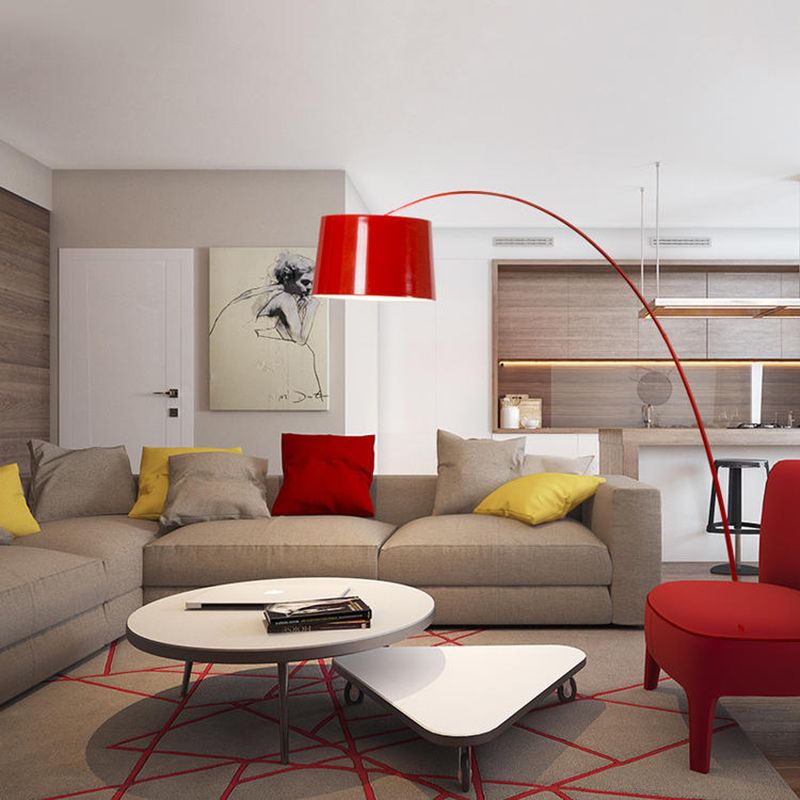 Cenerok Floor Lamp Cool Modern, Metal Arc, Black/White/Red/Blue, Bedroom