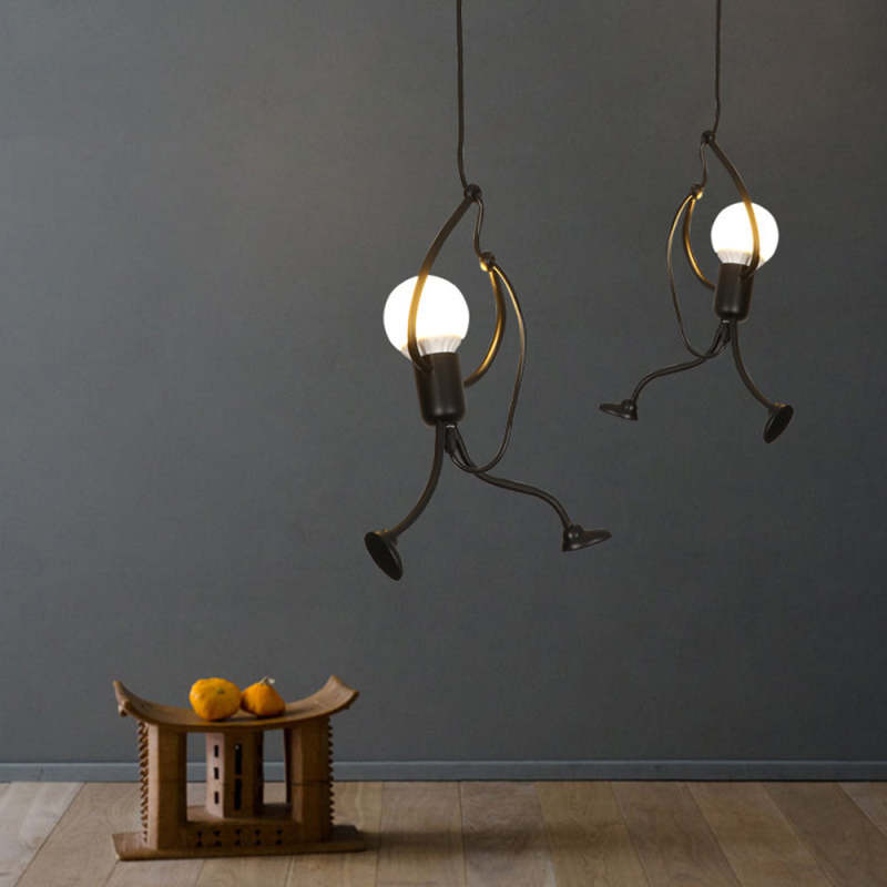 Esi Retro Modern Iron Man Pendant Light, Black-Relic Pieces