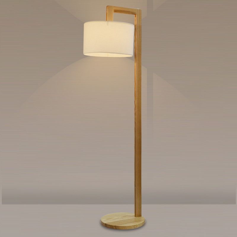 Bamugod Japanese Right Angle Arm Floor Lamp, Beige, Wood/Fabric