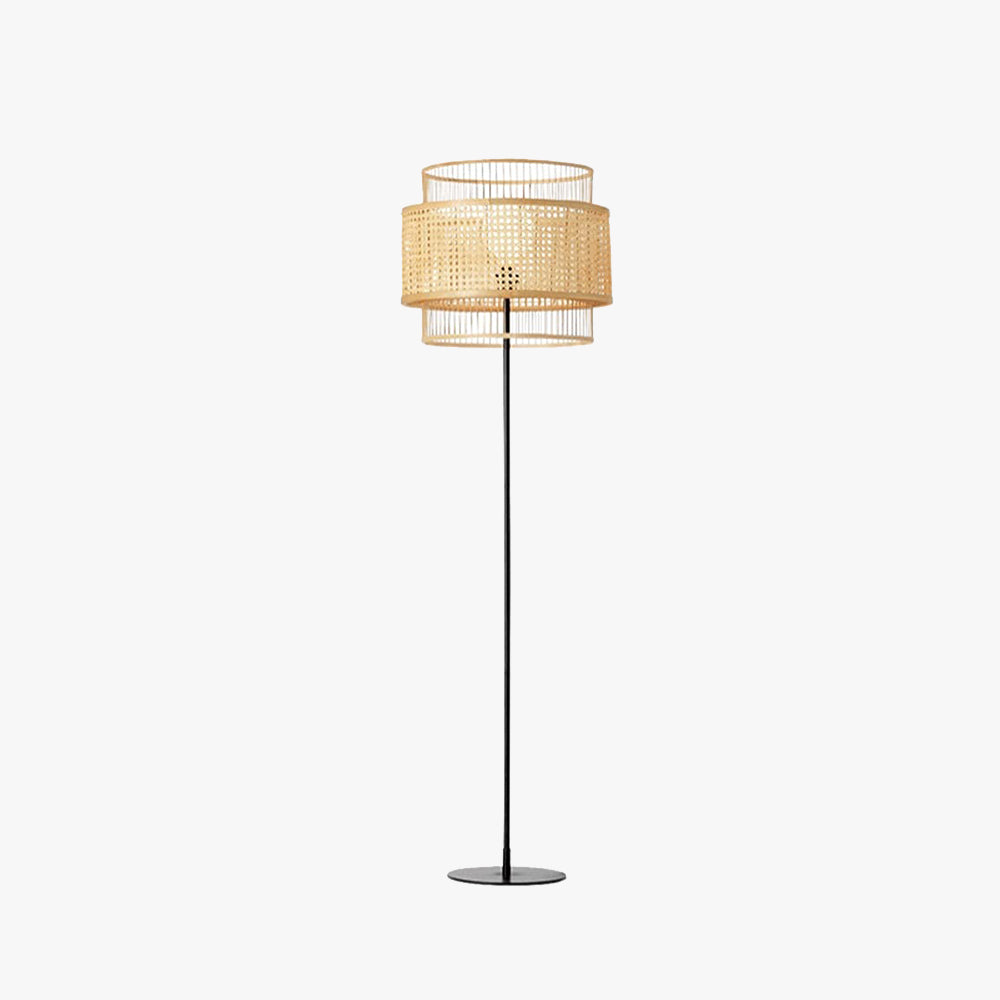 Fadalor Zen Rattan/Willow Weave Tri-Layer Floor Lamp, Wood