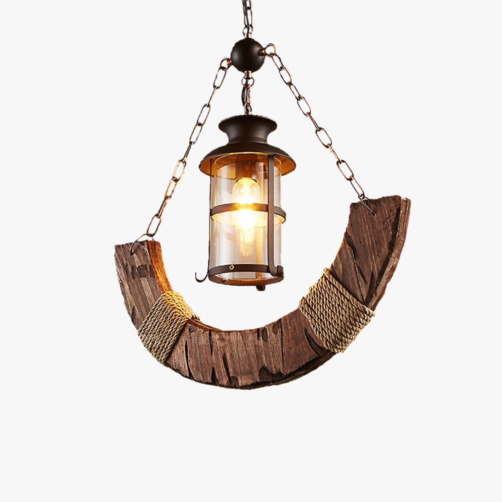 Vubunel Retro Rustic Arc Metal/Wood Lantern Glass Pendant Light
