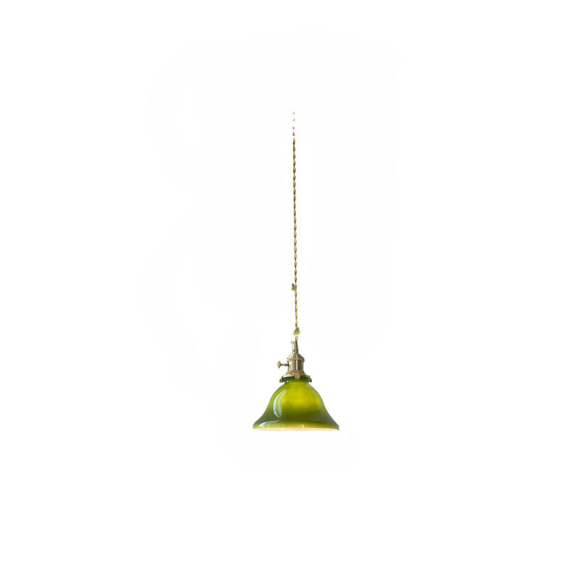 Juguped Rustic Vintage LED Pendant Light Green Copper Glass Dining Room