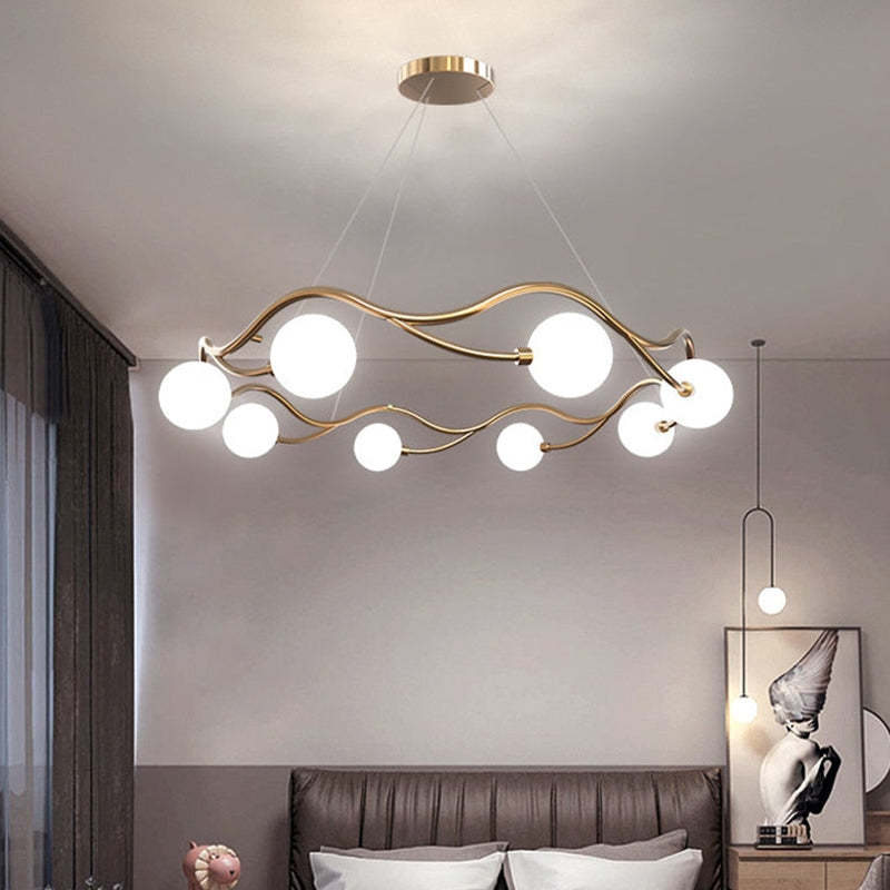 Boraser Modern Designe Wave Metal/Glass Pendant Light, White/Gold