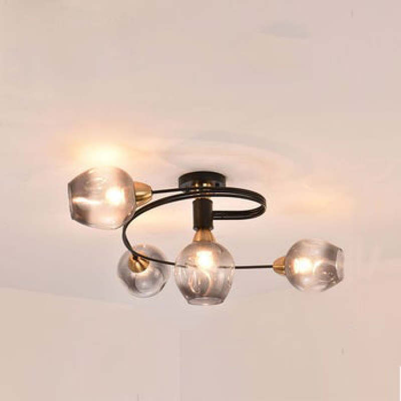Panavuk Flush Mount Ceiling Light, Glass, Black/Gold, Dining Room