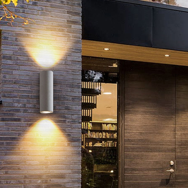 Tarumon Minimalist Cylindrical Double-headed Cement Outdoor Wall Lamp, Black/White
