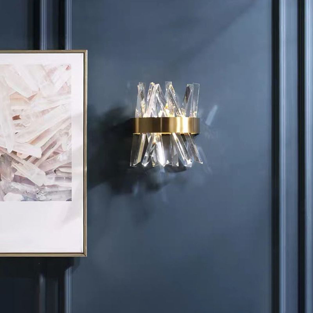Cikutar Decorative Geometric Crystal/Metal Wall Lamp, Gold