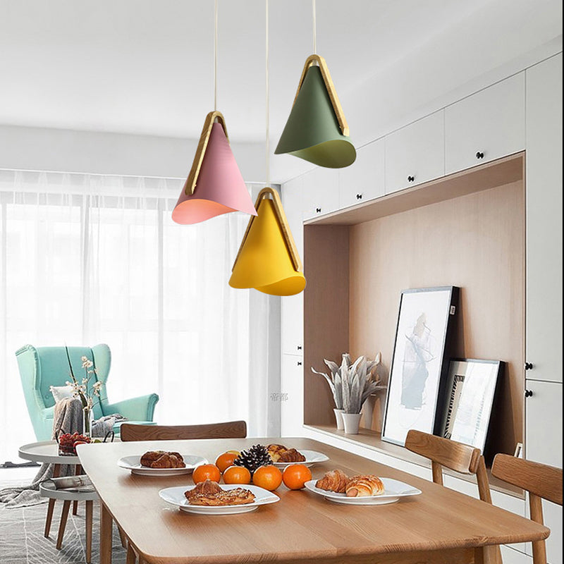 Jegogas Modern Cone Pendant Light, Wood/Metal