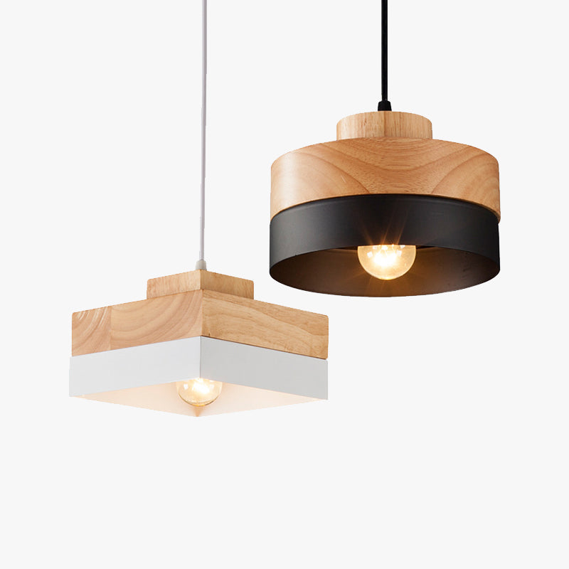 Mepides Minimalist Black & White Wood Geometric Pendant Light