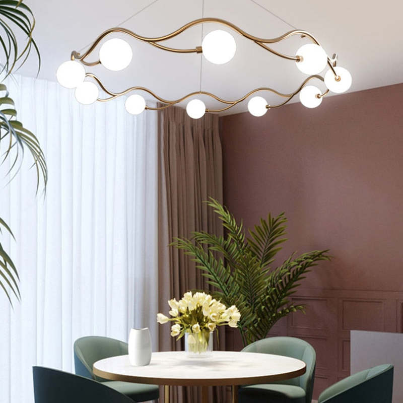 Boraser Modern Designe Wave Metal/Glass Pendant Light, White/Gold