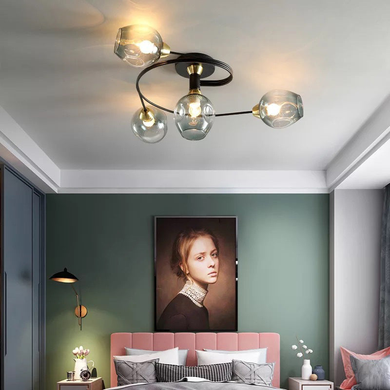 Panavuk Flush Mount Ceiling Light, Glass, Black/Gold, Dining Room