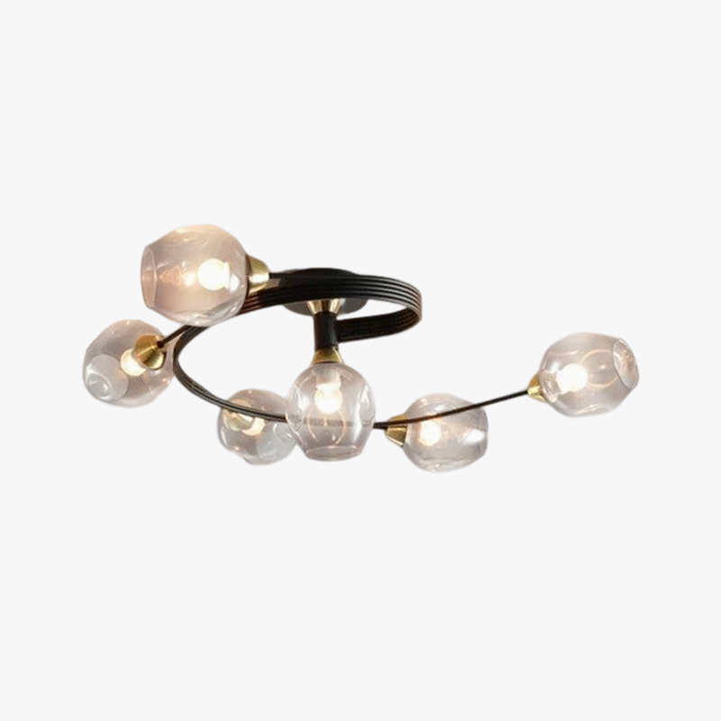 Panavuk Flush Mount Ceiling Light, Glass, Black/Gold, Dining Room