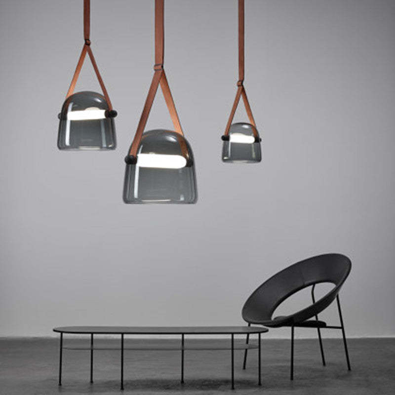 Nebitir Modern Nordic Leather/Glass Pendant Light, Grey/White