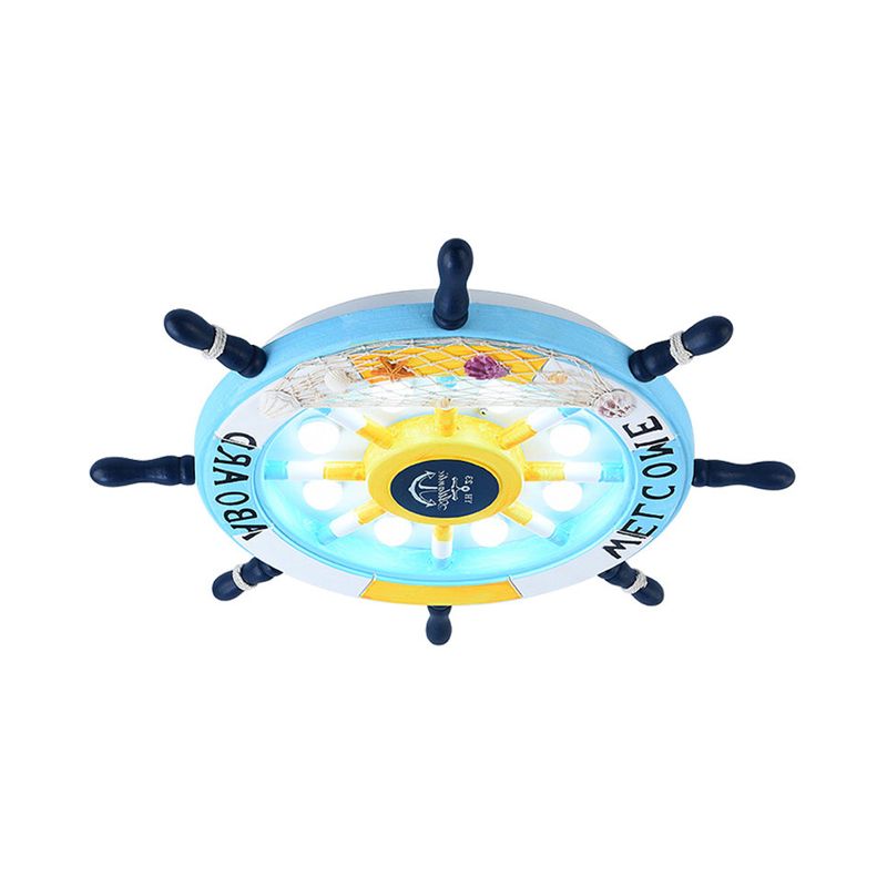 Wumekak Modern Rudder Metal Flush Mount Ceiling Light, White/Blue For Kids