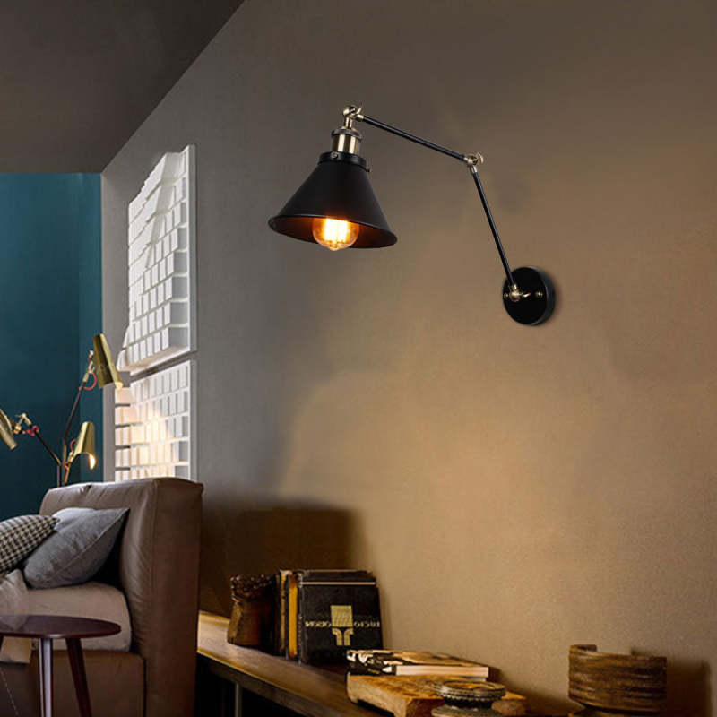 Cigoked Retro Wall Lamp with Swing Arm, Metal, Black & Gold