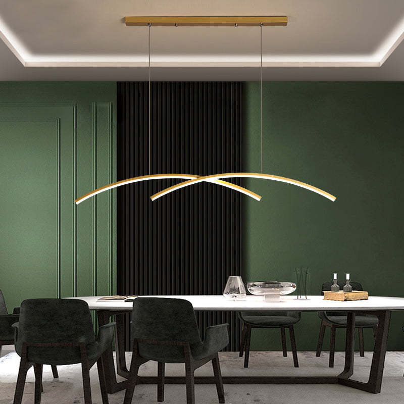 Nopanul Pendant Light Linear/Double Curve Modern, Metal, Black/Gold