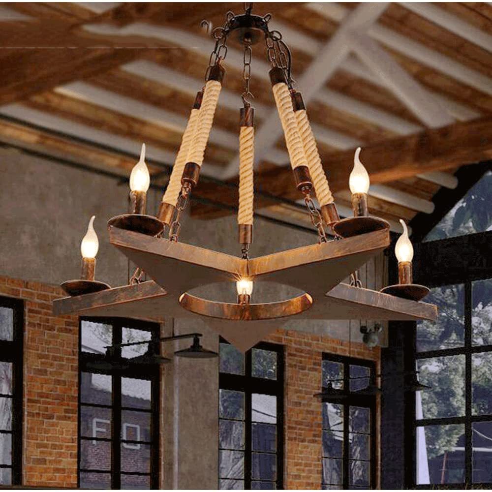 Gemuvil Retro Pentagram Chandelier Rust Metal/Rope Cafe/Restaurant