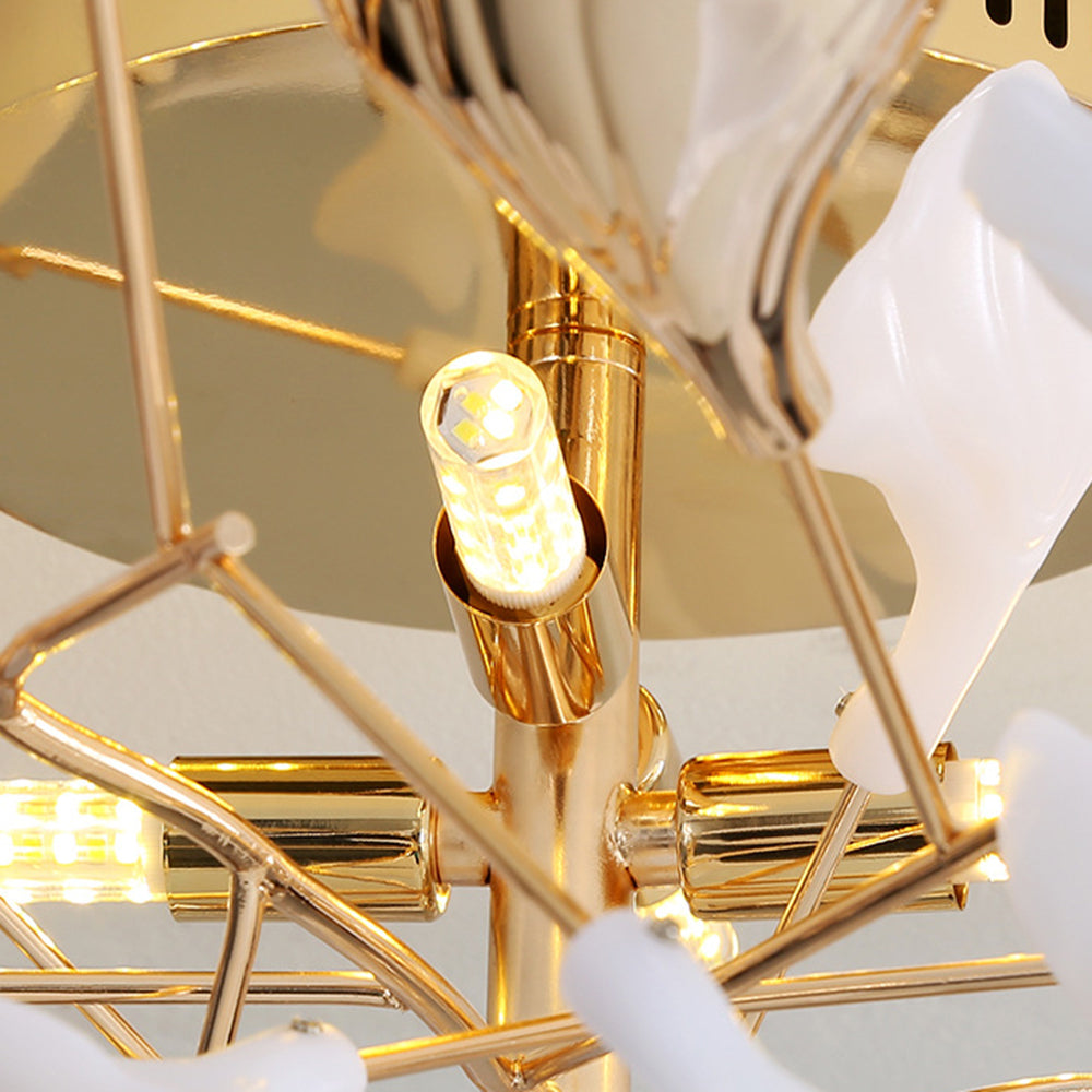 Tugikem Elegant Leaf Ceramic/Metal Flush Mount Ceiling Light, Gold