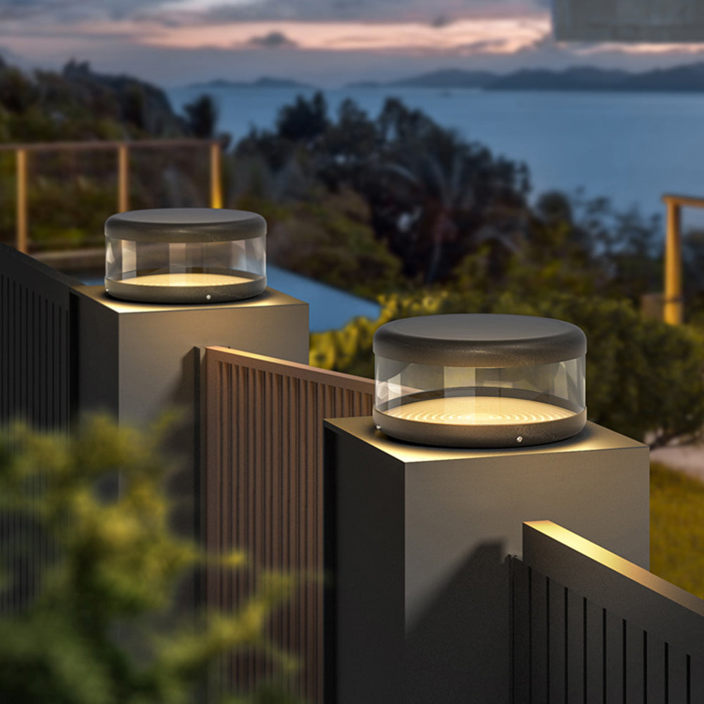 Bipanon Modern Cylinder Metal Solar Lamp Outdoor, Warm Light