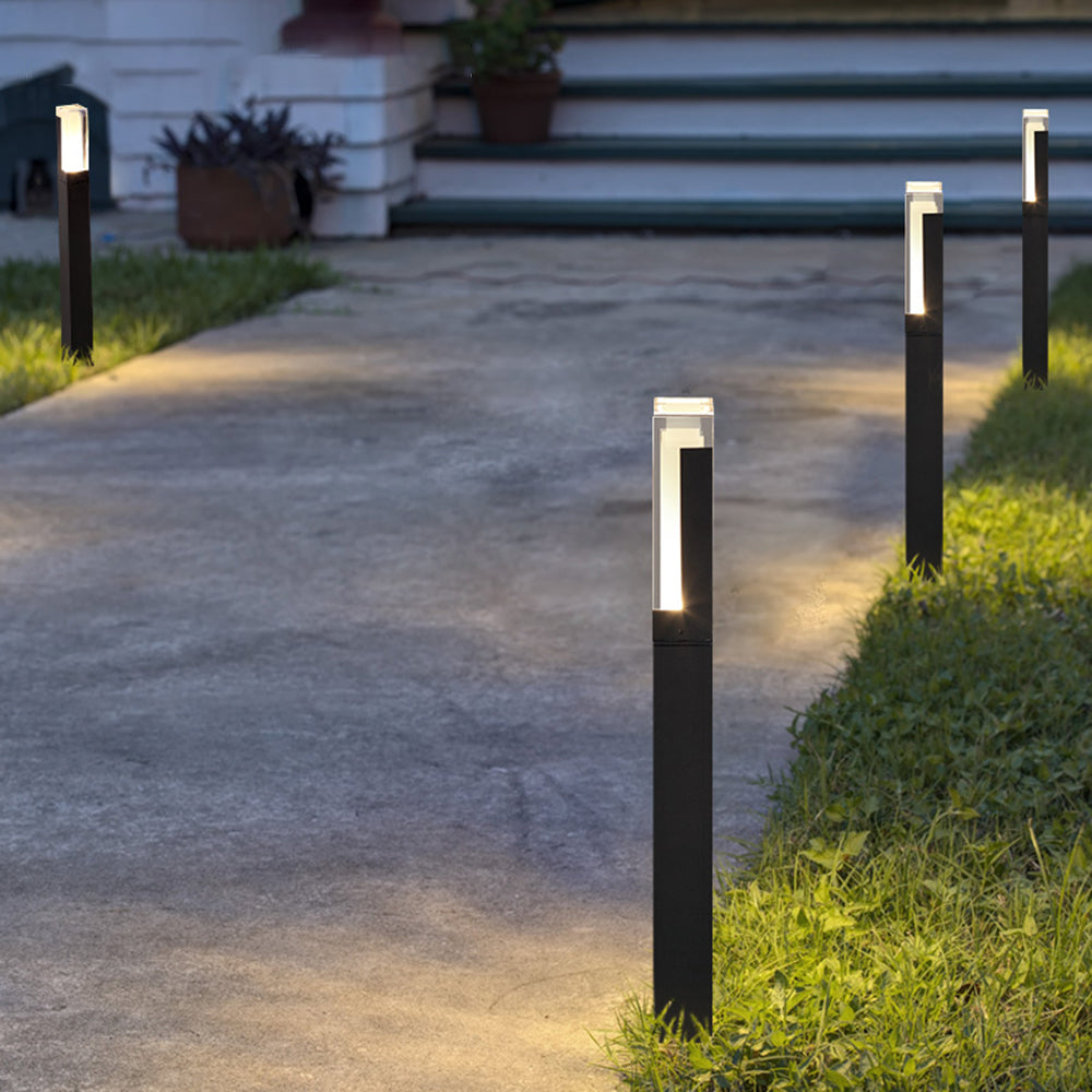 Tobovan Modern Rectangular Column Solar Outdoor Path Light, Black