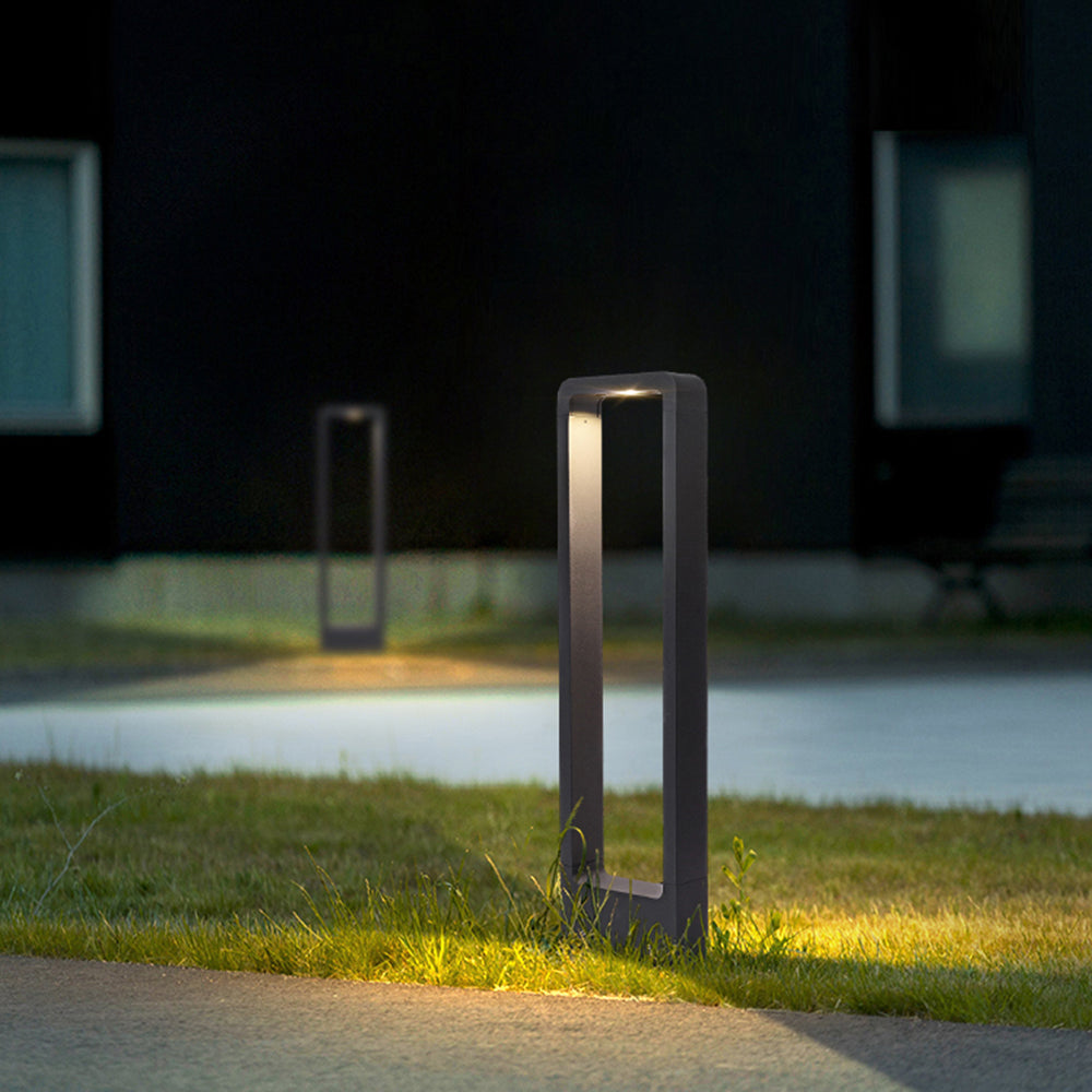 Dotagik Modern Metal Hollow Rectangle Outdoor Path Light, Black