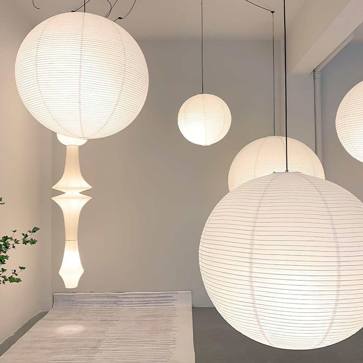 Vaelion Japanese Paper Pendant Swag Light (black plug wire)