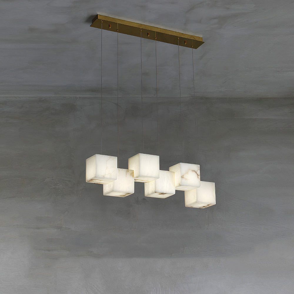 Kamonum Modern LED Hanging Multi Alabaster Box Adjustable Geometric Kitchen Pendant Lighting, White, 8 Styles