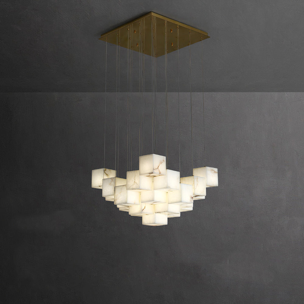 Kamonum Modern LED Hanging Multi Alabaster Box Adjustable Geometric Kitchen Pendant Lighting, White, 8 Styles