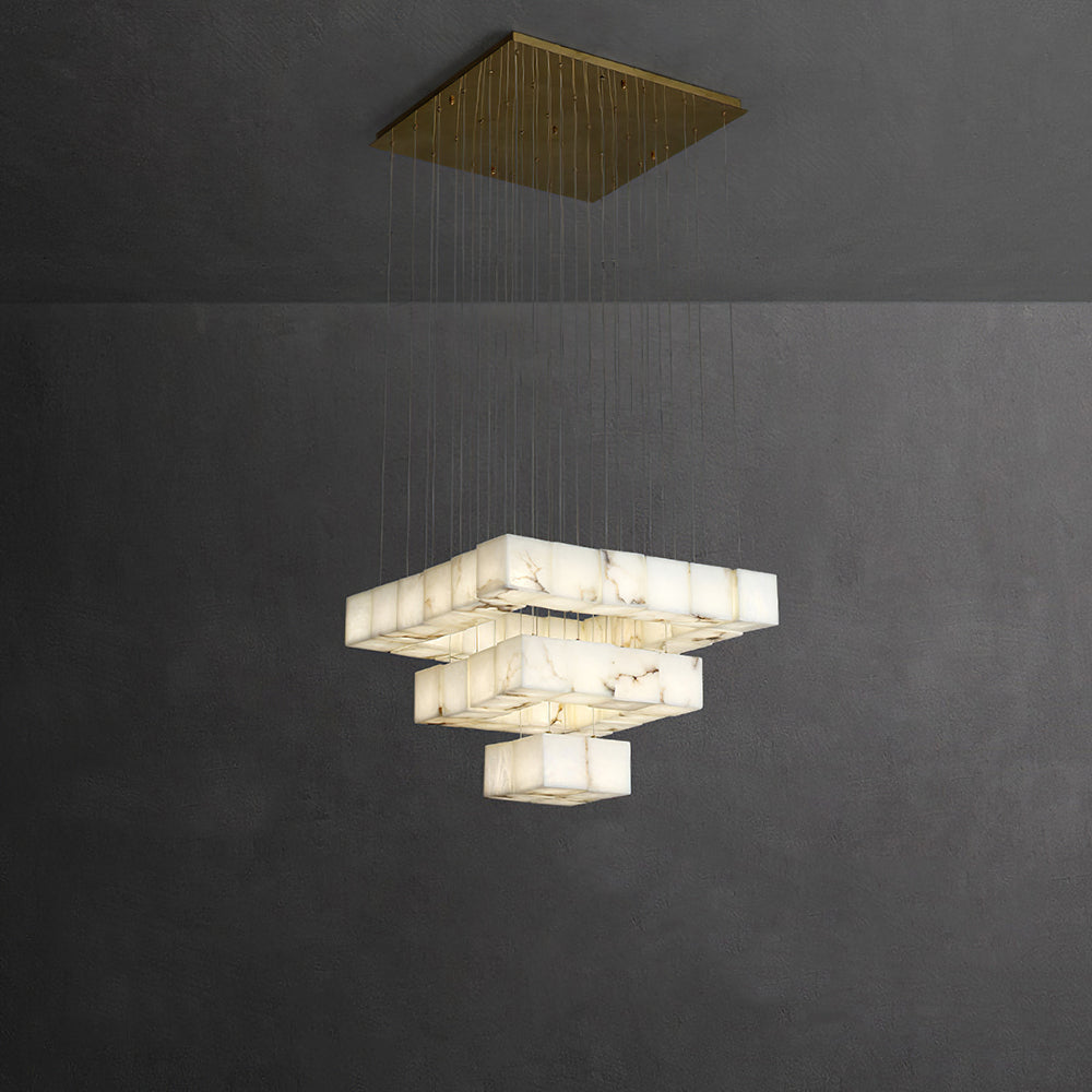 Kamonum Modern LED Hanging Multi Alabaster Box Adjustable Geometric Kitchen Pendant Lighting, White, 8 Styles