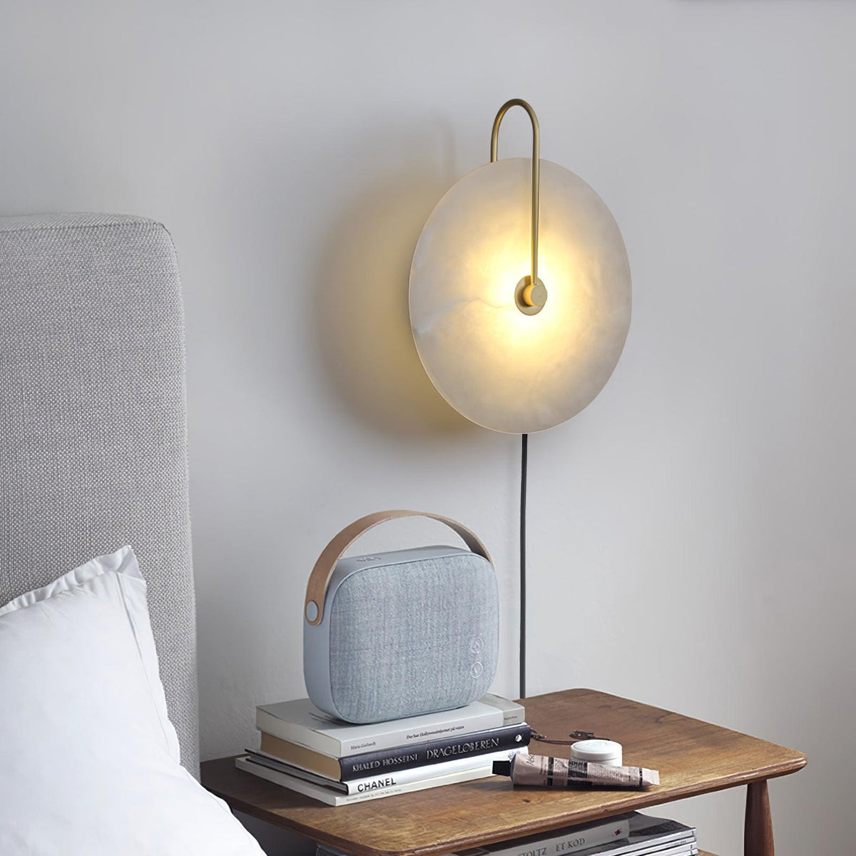 Albeaine Alabaster Globe Plug Wall Lamp