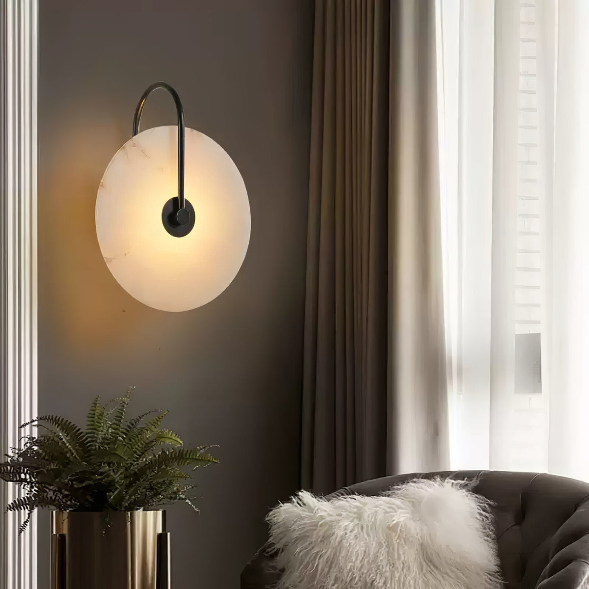 Albeaine Alabaster Globe Plug Wall Lamp