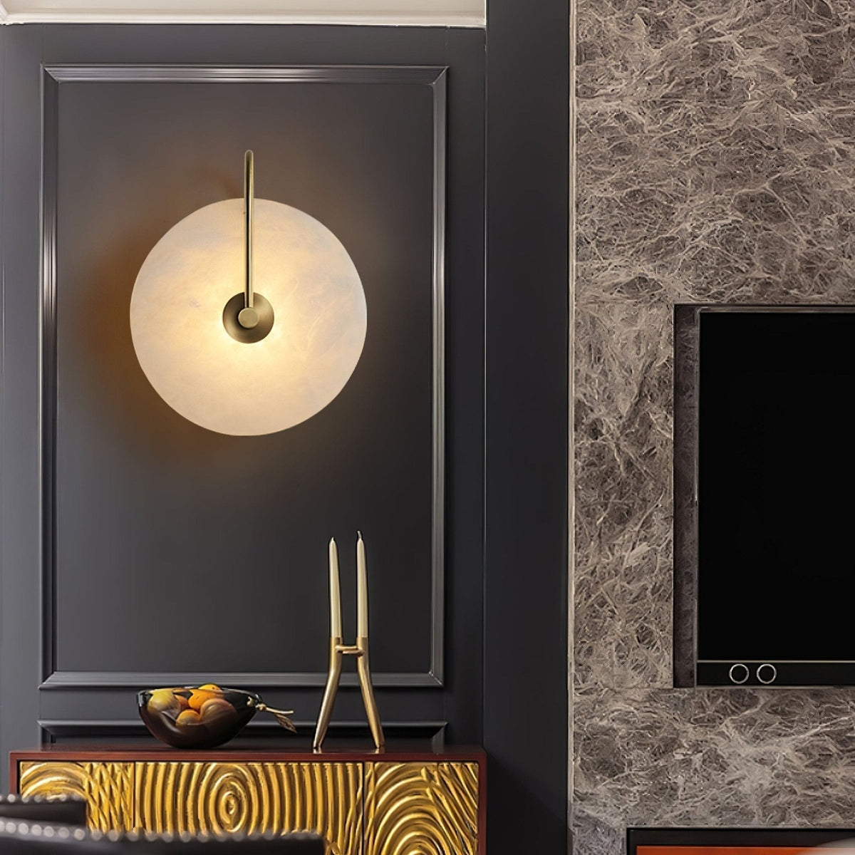 Kristy Alabaster LED Wall Lamp Round Iconic Circular-Relic Pieces