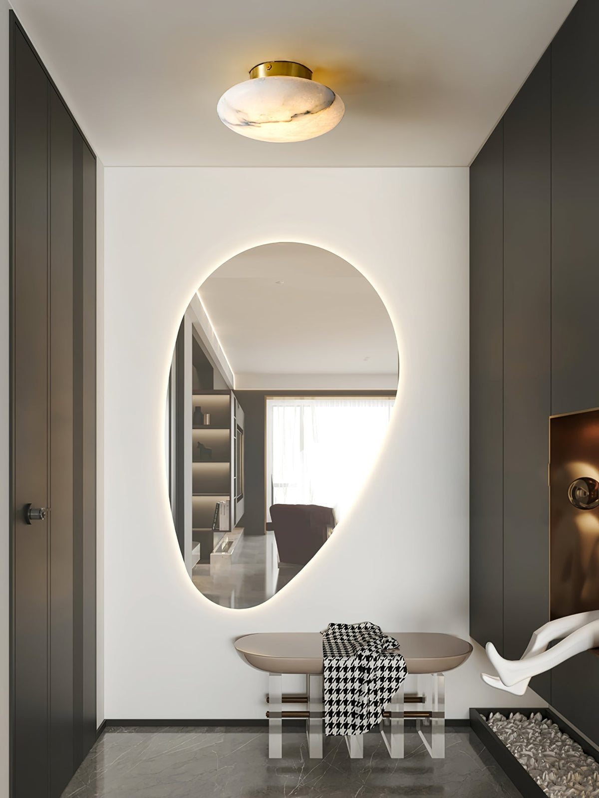 Vanorara Minimalist Alabaster Flush Mount Light