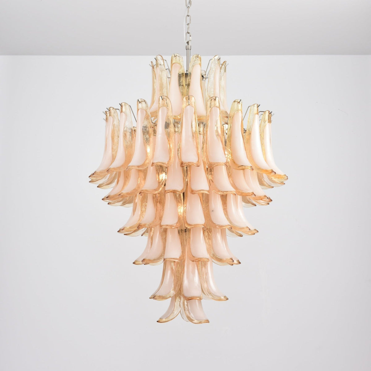 Celalian Chandelier Amber Murano Glass Petal Layered Luxury