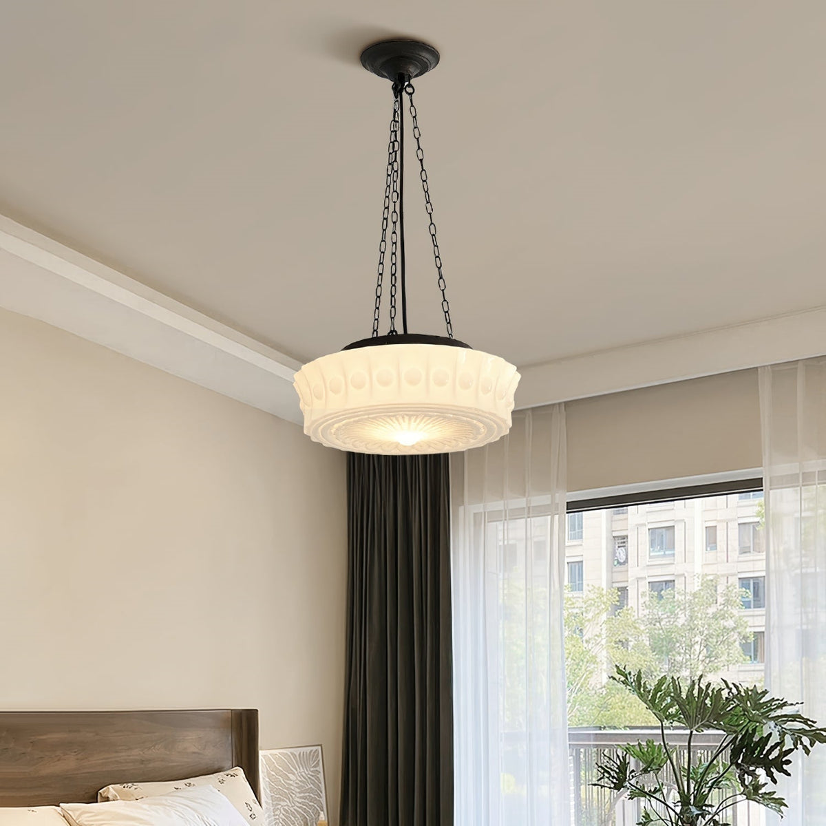 Rumagus Vintage French Country Dome Pendant Light, White/Beige