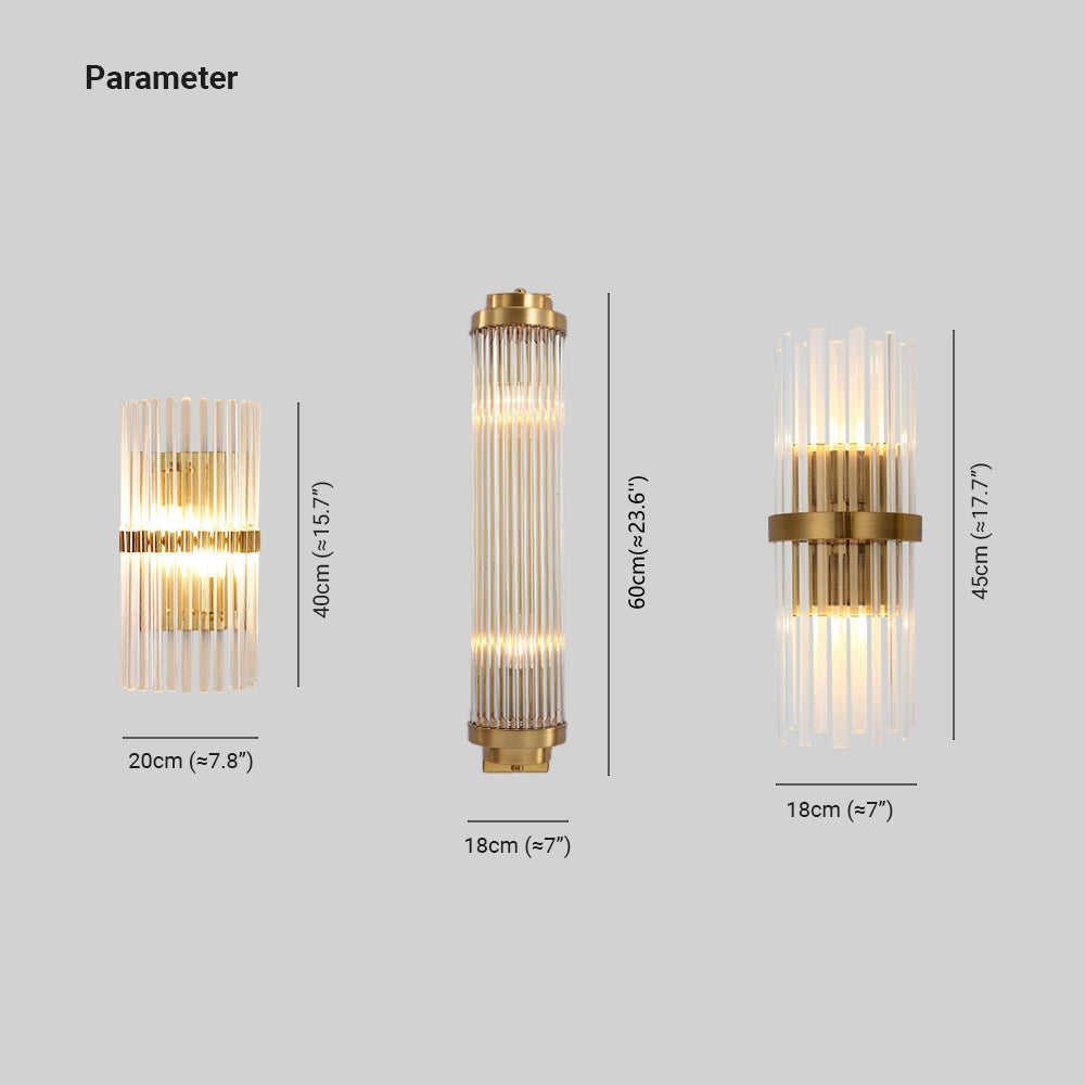 Monuvam Modern Cylindrical Metal/Crystal Wall Lamp, Gold