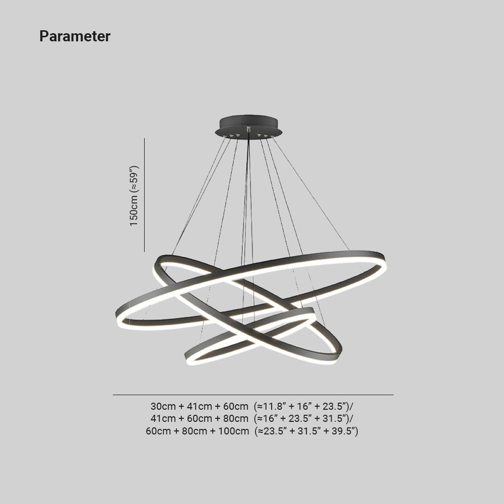 Gudolor 3-Rings Black Black Modern Pendant Light