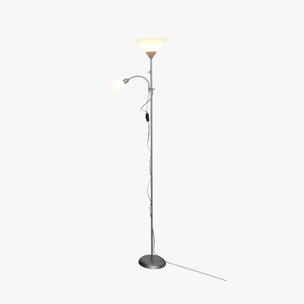 Porarom Modern Double Head Metal Floor Lamp, Silver