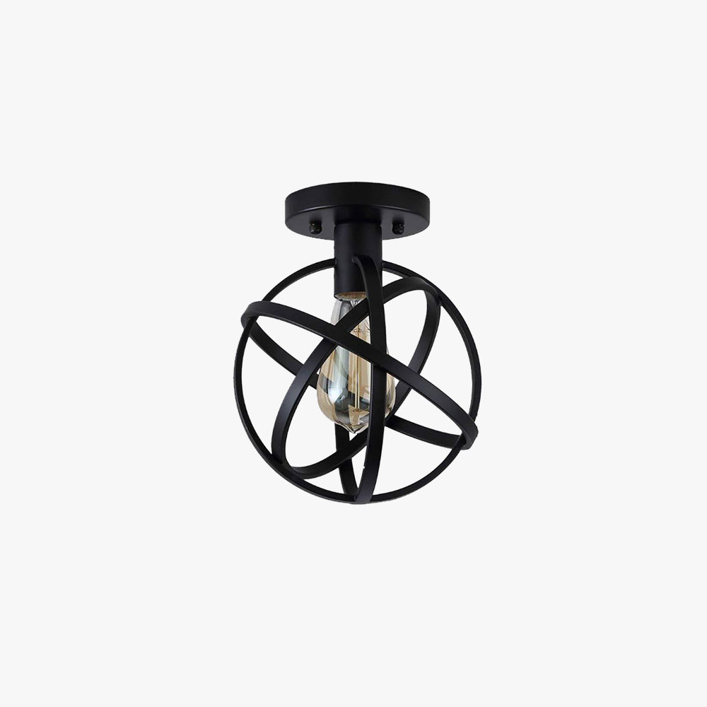 Dulonir Retro Globe Lantern Metal Flush Mount Ceiling Light, Balck