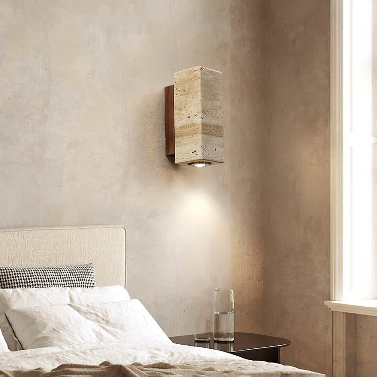 Valalaria Plug-In Rectangular Travertine Wall Light