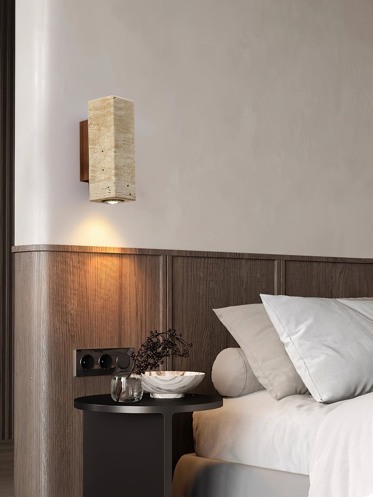 Valalaria Plug-In Rectangular Travertine Wall Light