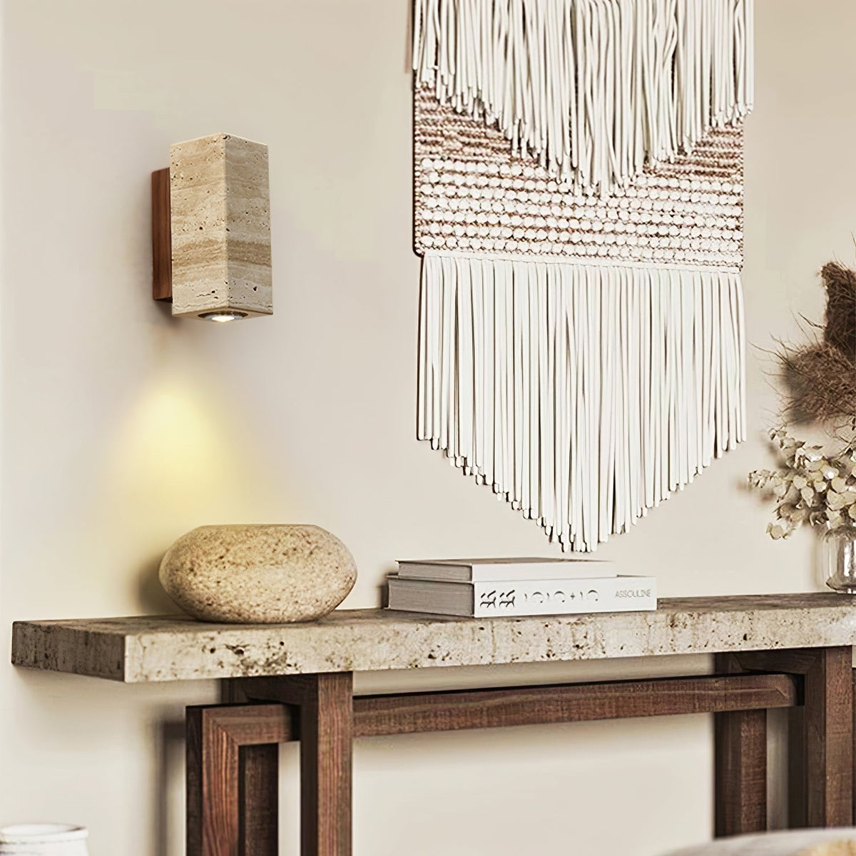 Valalaria Plug-In Rectangular Travertine Wall Light