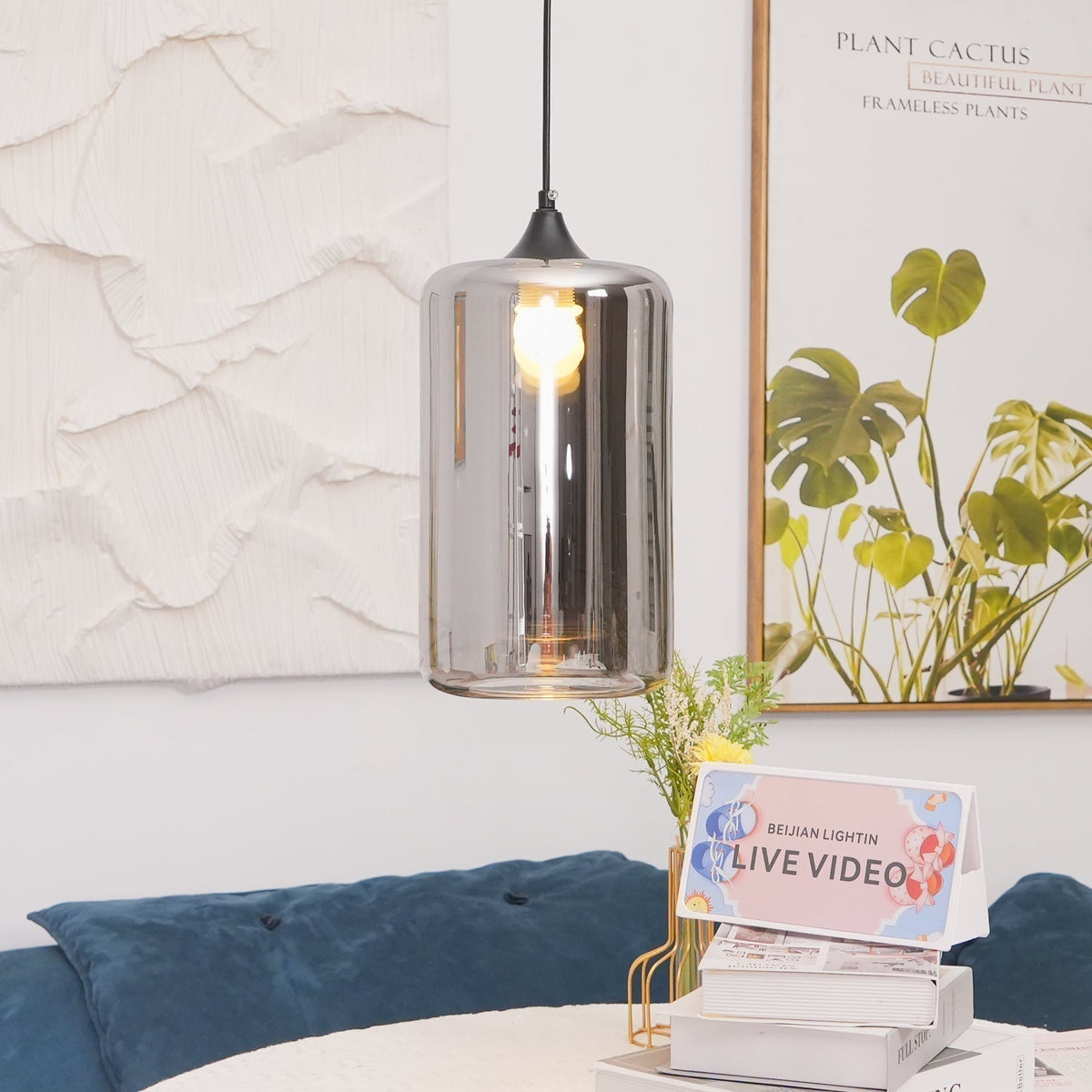 Lovider Minimalist Bottle Glass Pendant Light Smoke Gray