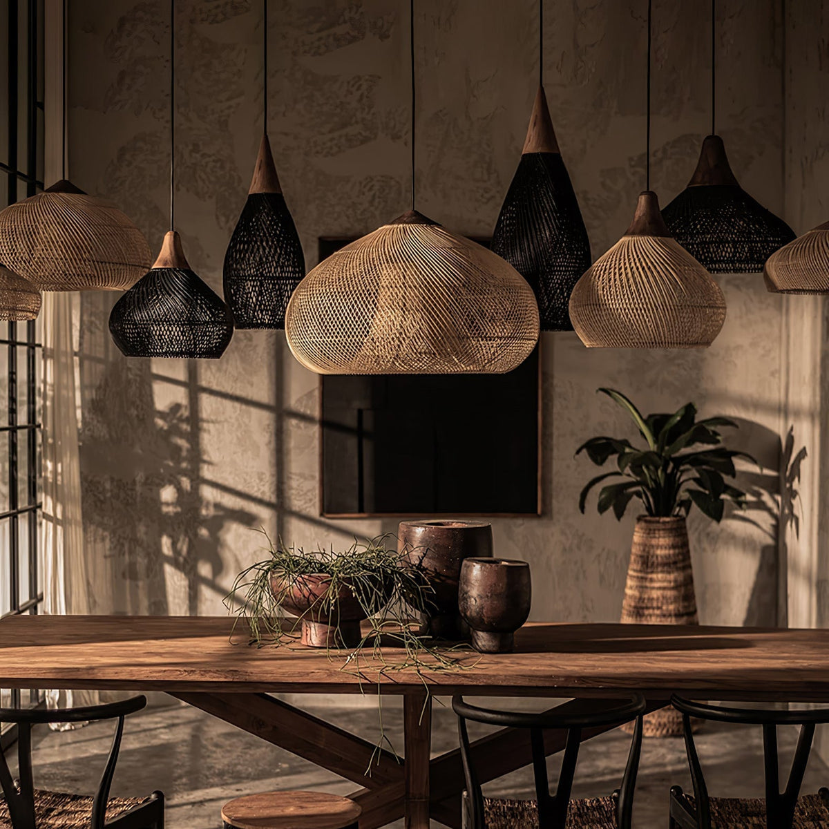 Braided Rattan Swag Pendant Lamp