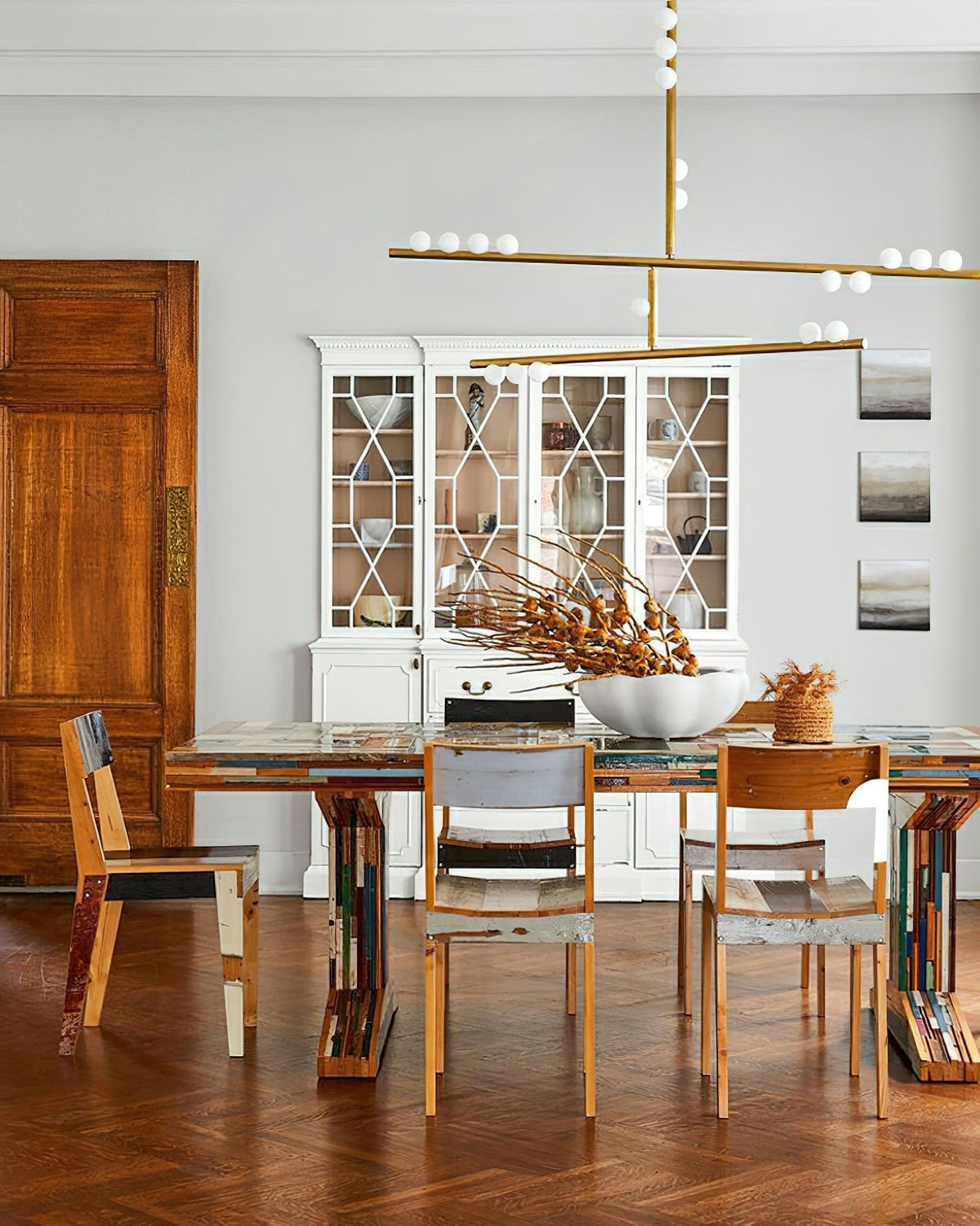 Bara Geometric Brass Linear Pendant Light Chandelier