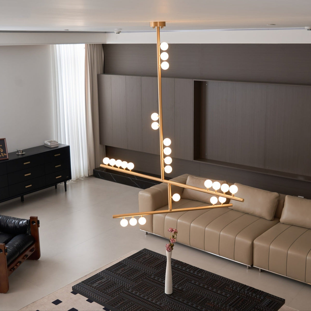 Bara Geometric Brass Linear Pendant Light Chandelier
