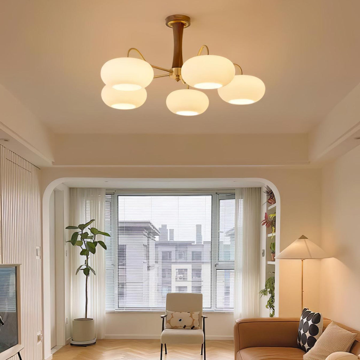 Syloella Chandelier Brass Wooden Persimmon