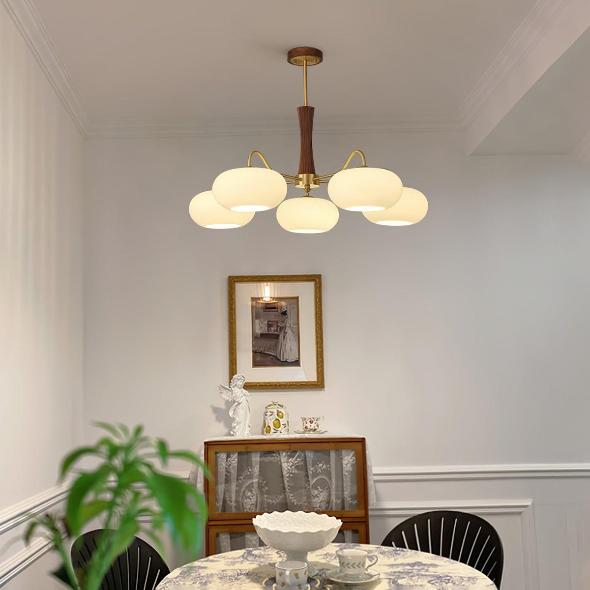 Syloella Chandelier Brass Wooden Persimmon